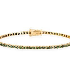 Joyas Nicols Pulseras | Pulsera Zafiros Verdes Oscuro 3.80Ct Oro Amarillo Rainbow