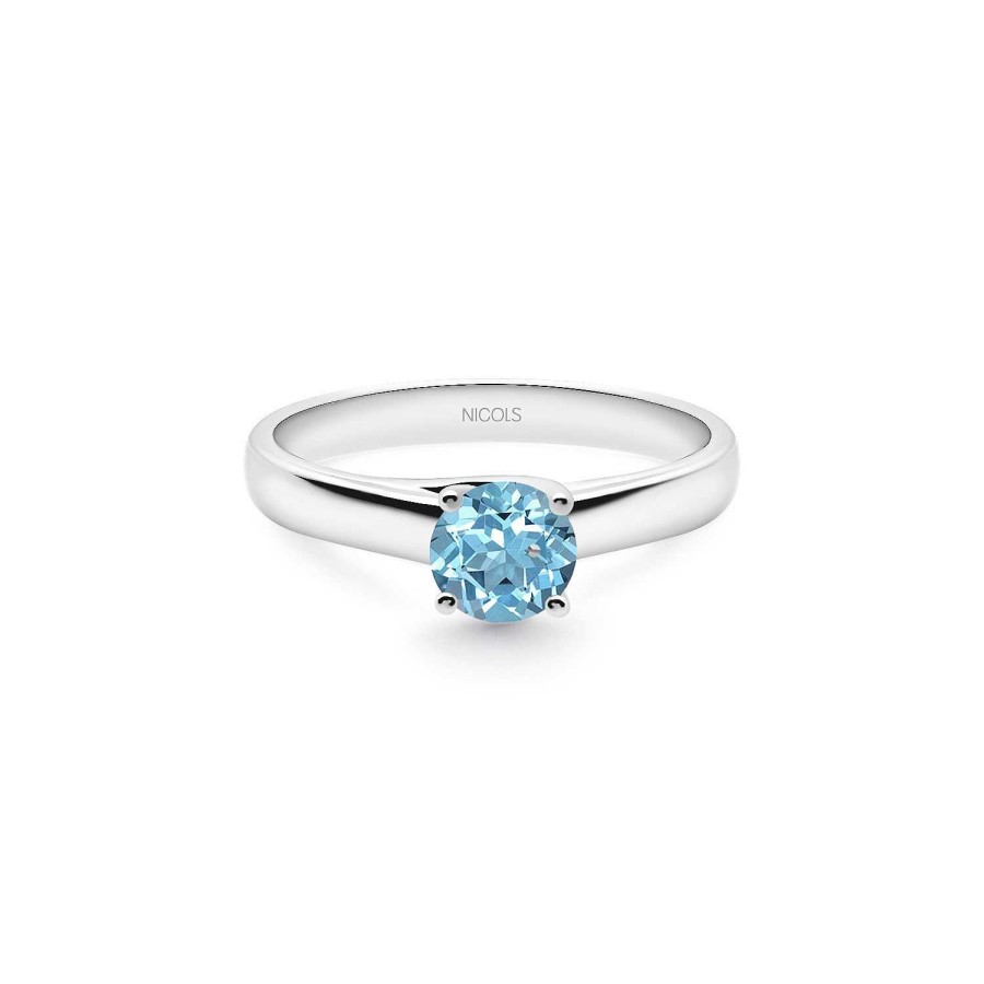 Joyas Nicols Anillos De Compromiso Solitario | Anillo Solitario Megan Zirc N Azul 0.20Ct Oro Blanco (18Kt)