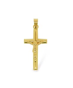 Joyas Nicols Medallas Y Cruces | Cruz Oro Amarillo Cristo Tubo Redondo 24X14