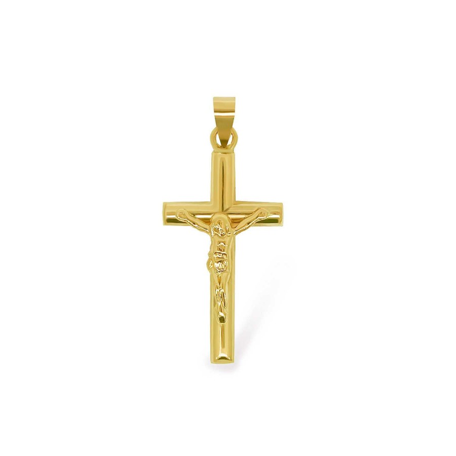 Joyas Nicols Medallas Y Cruces | Cruz Oro Amarillo Cristo Tubo Redondo 24X14