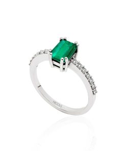 Joyas Nicols Anillos De Compromiso Verde | Anillo Esmeralda 0.95Ct Oro Blanco Dafne Color