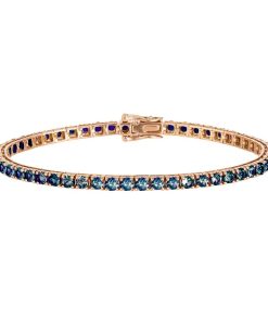 Joyas Nicols Pulseras | Pulsera Zafiros Azules 6.30Ct Oro Rosa Rainbow