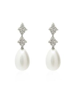 Joyas Nicols | Pendientes Diamantes Y Perlas Doble Rombo