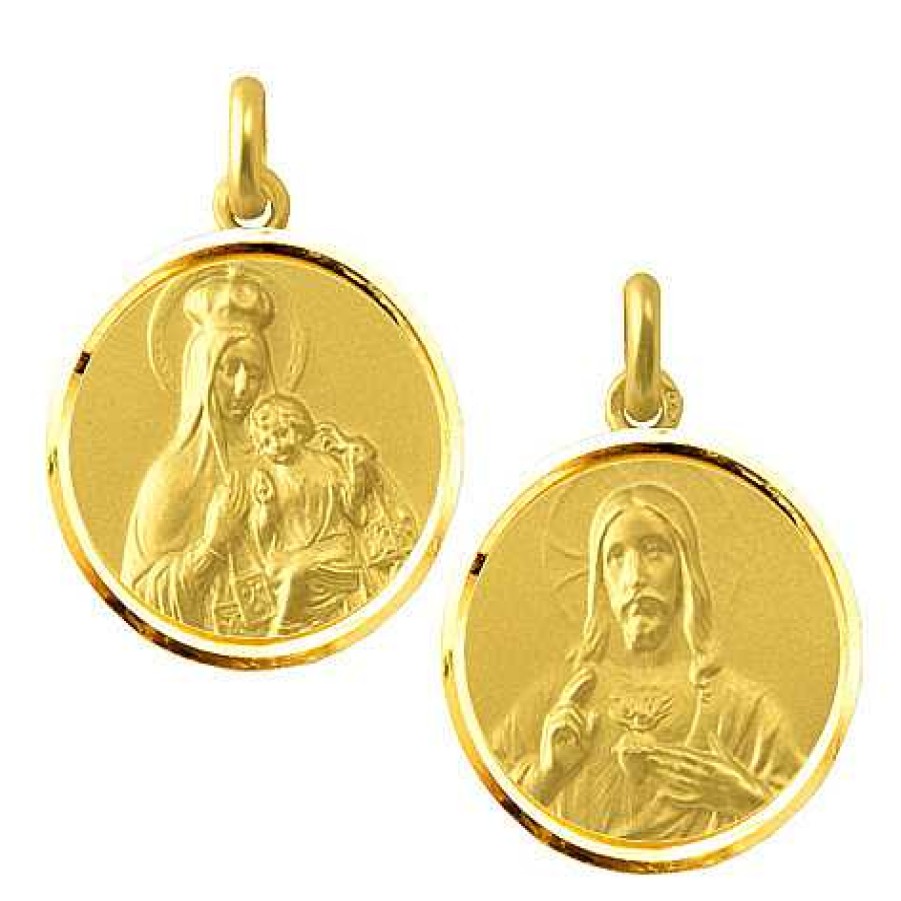 Joyas Nicols Medallas Y Cruces | Escapulario Virgen Del Carmen Y Sagrado Coraz N 18Kt Bisel