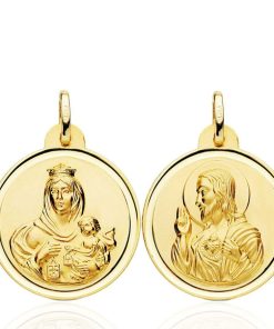 Joyas Nicols Medallas Y Cruces | Escapulario 24Mm Virgen Del Carmen Y Coraz N De Jes S Bisel 18Kt