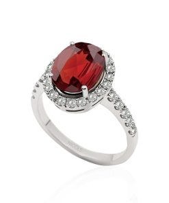 Joyas Nicols Anillos De Compromiso Rojo | Anillo Granate 3.70Ct Oro Blanco Sunset Oval