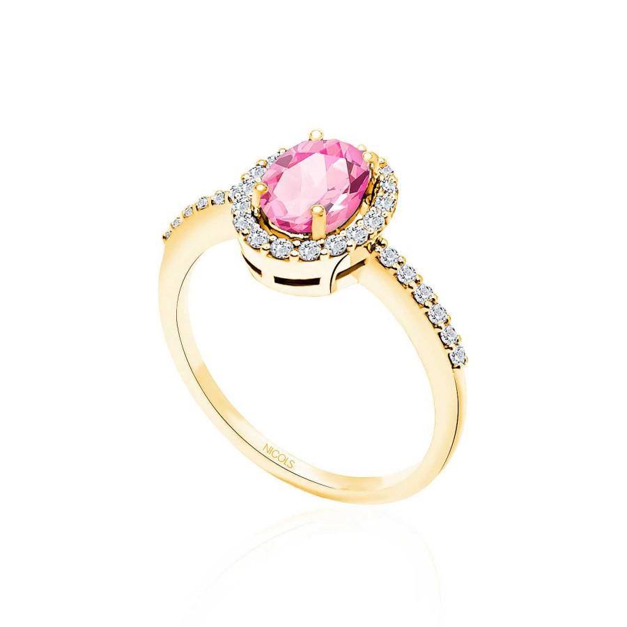 Joyas Nicols Anillos Compromiso Aniversario | Anillo Zafiro Rosa Dalia Sunset 1.20Ct Oro Amarillo