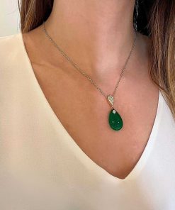 Joyas Nicols Colgantes | Colgante Jade Verde Oro Y Diamantes Serenity Drop