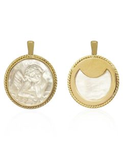 Joyas Nicols Medallas Y Cruces | Medalla Ngel Seraf N Oro 18Kt N Car Bisel Retorcido