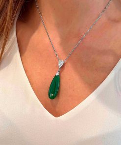 Joyas Nicols Colgantes | Colgante Jade Verde Oro Y Diamantes Serenity Drop