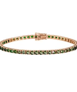 Joyas Nicols Pulseras | Pulsera Zafiros Verde Oscuro 6.30Ct Oro Rosa Rainbow