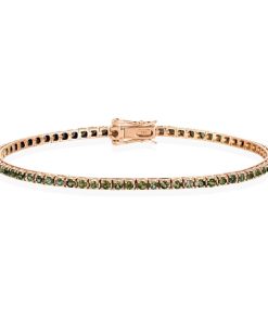 Joyas Nicols Pulseras | Pulsera Zafiros Verde Oscuro 2.45Ct Oro Rosa Rainbow