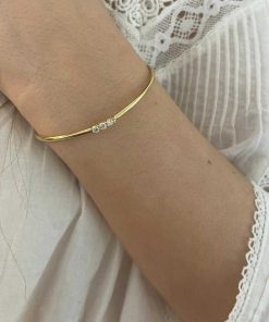 Joyas Nicols Pulseras | Brazalete Tubo Redondo Oro Amarillo Eloise 3 Diamantes