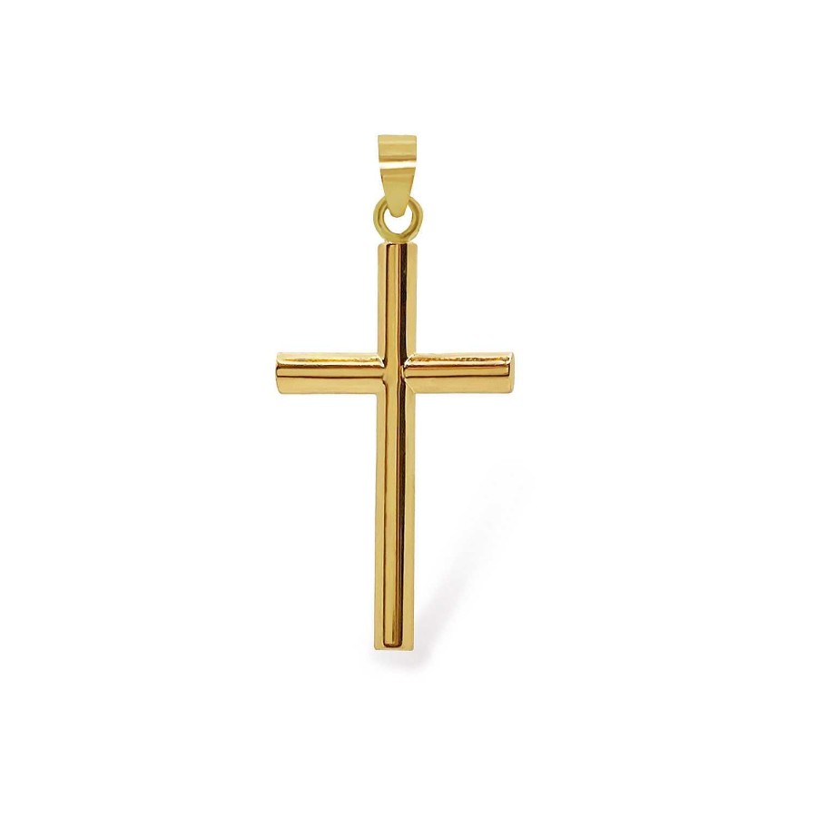 Joyas Nicols Medallas Y Cruces | Cruz Oro Amarillo Tubo Redondo 26X16