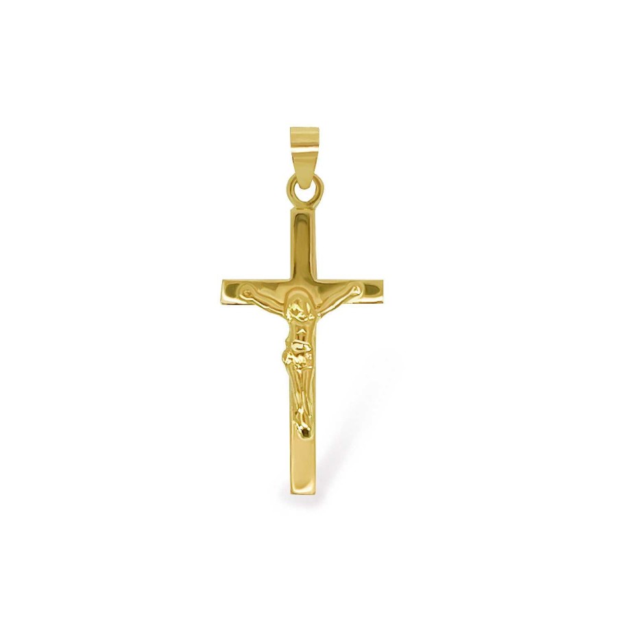 Joyas Nicols Medallas Y Cruces | Cruz Oro Amarillo Cristo Tubo Cuadrado 25X15