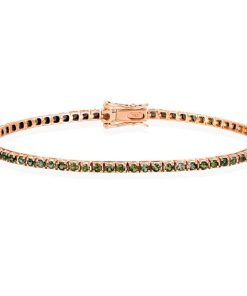 Joyas Nicols Pulseras | Pulsera Zafiros Verde Oscuro 3.80Ct Oro Rosa Rainbow