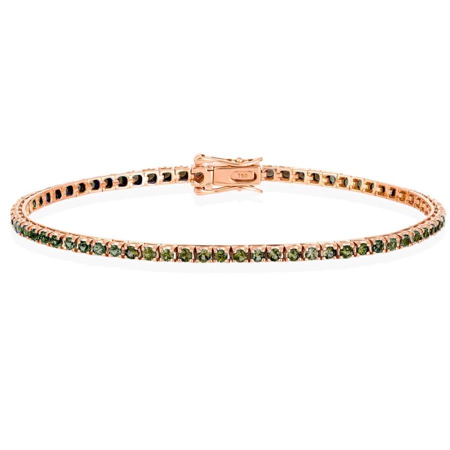 Joyas Nicols Pulseras | Pulsera Zafiros Verde Oscuro 3.80Ct Oro Rosa Rainbow