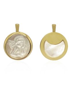 Joyas Nicols Medallas Y Cruces | Medalla Ngel Seraf N Oro 18Kt N Car Bisel Grueso