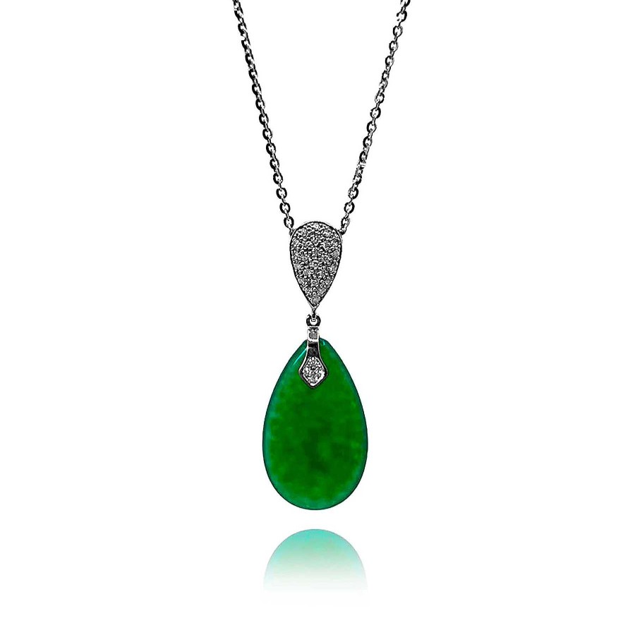 Joyas Nicols Colgantes | Colgante Jade Verde Oro Y Diamantes Serenity Drop