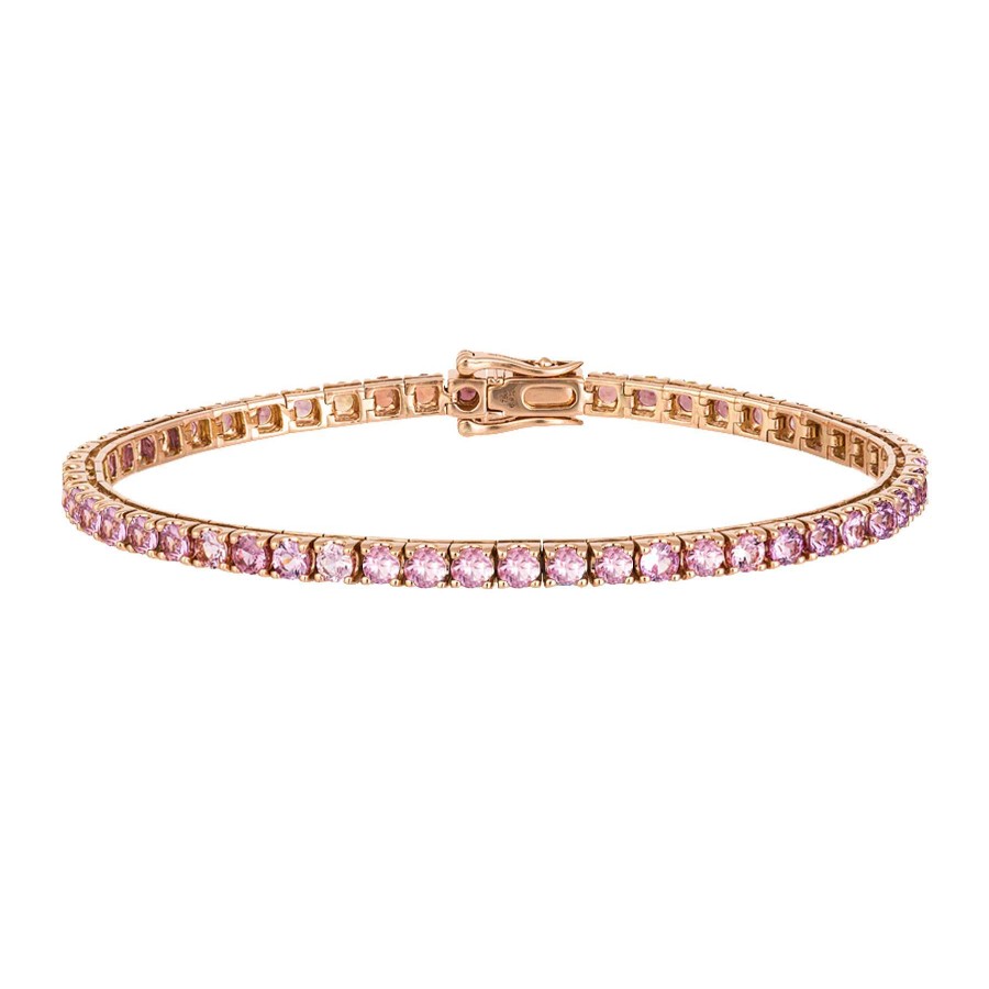 Joyas Nicols Pulseras | Pulsera Zafiros Rosa Claro 6.30Ct Oro Rosa Rainbow