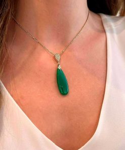 Joyas Nicols Colgantes | Colgante Jade Verde Oro Y Diamantes Serenity Drop