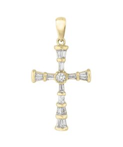 Joyas Nicols Medallas Y Cruces | Cruz Diamantes Oro Amarillo Baguettes 0.43Ct