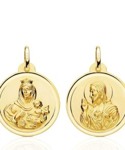 Joyas Nicols Medallas Y Cruces | Escapulario 22Mm Virgen Del Carmen Y Coraz N De Jes S Bisel 18Kt