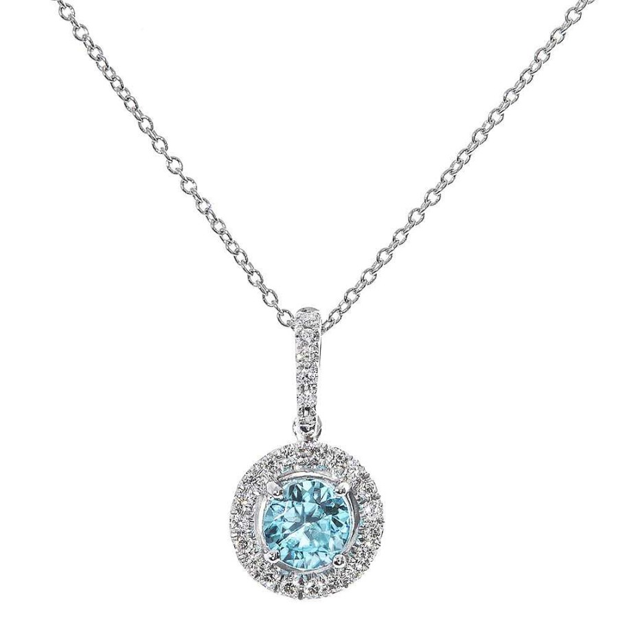 Joyas Nicols Colgantes | Colgante Oro Zircon Azul Sello Redondo