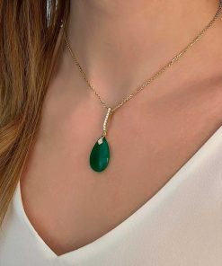 Joyas Nicols Colgantes | Colgante Jade Verde Oro Y Diamantes Serenity