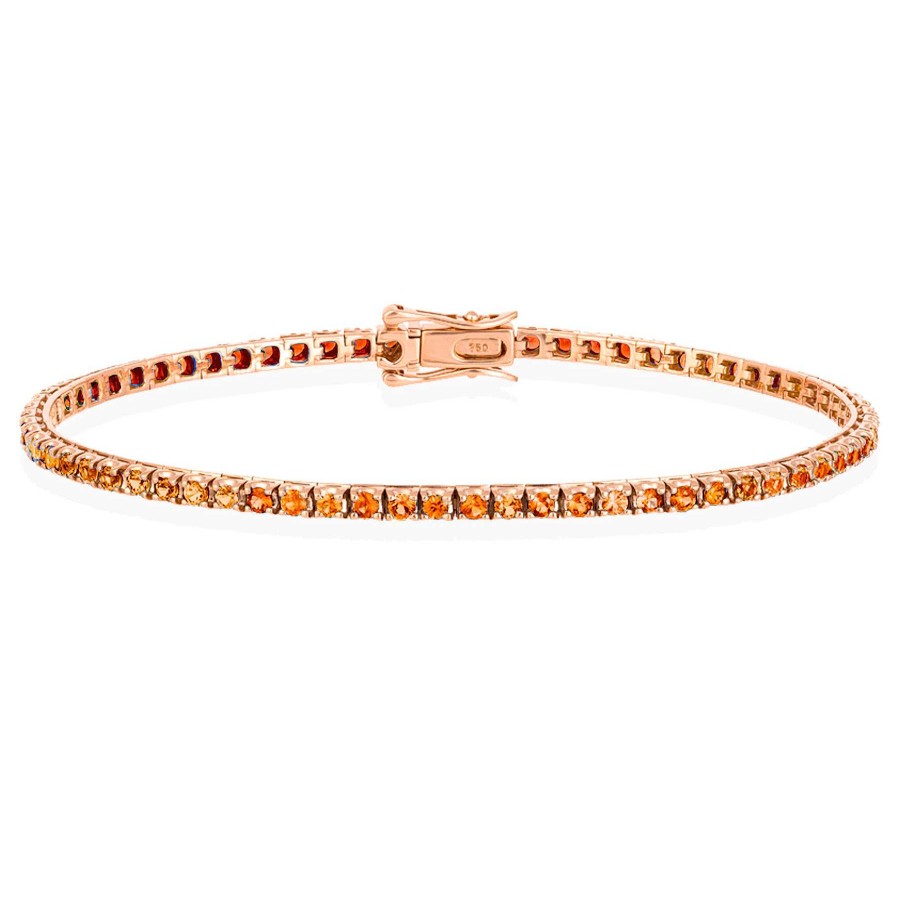 Joyas Nicols Pulseras | Pulsera Zafiros Naranjas 3.80Ct Oro Rosa Rainbow