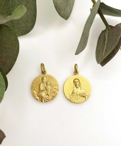 Joyas Nicols Medallas Y Cruces | Escapulario Virgen Del Carmen Manto Y Sagrado Coraz N 18Kt