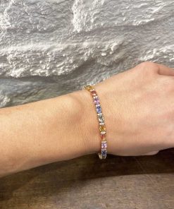 Joyas Nicols Pulseras | Pulsera Diamantes Y Zafiros Colores Oro Rosa Rainbow