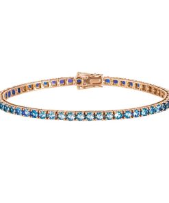 Joyas Nicols Pulseras | Pulsera Zafiros Azul Claro 6.30Ct Oro Rosa Rainbow