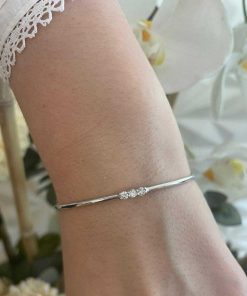 Joyas Nicols Pulseras | Brazalete Tubo Redondo Oro Blanco Eloise 3 Diamantes