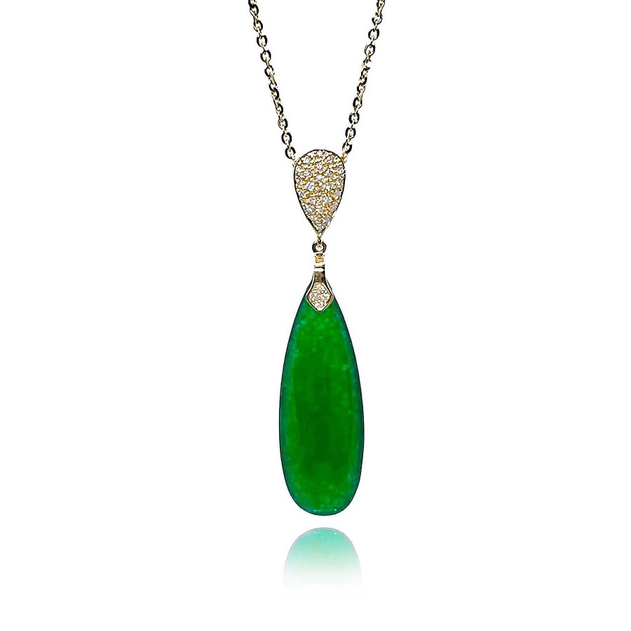 Joyas Nicols Colgantes | Colgante Jade Verde Oro Y Diamantes Serenity Drop