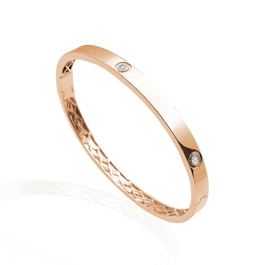 Joyas Nicols Pulseras | Brazalete De Oro Rosa Y Diamantes Tornillos Armonia 5Mm