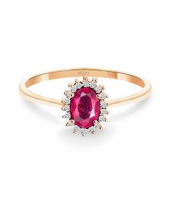 Joyas Nicols Anillos De Compromiso Rojo | Anillo Rub 0.50 Diamantes Candy Oro Rosa