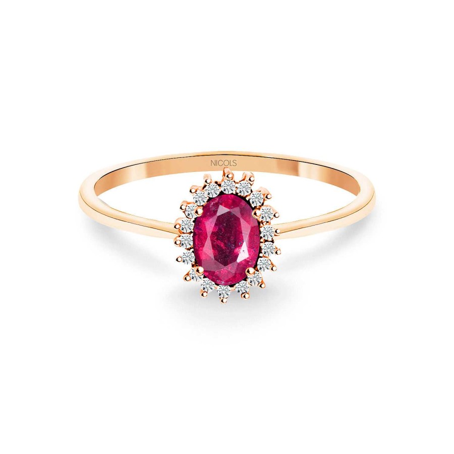 Joyas Nicols Anillos De Compromiso Rojo | Anillo Rub 0.50 Diamantes Candy Oro Rosa