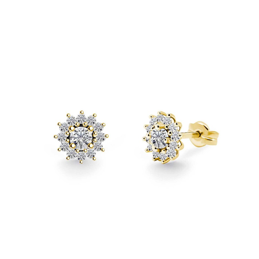 Joyas Nicols | Pendientes Diamantes Margarita 0.60 Flor Orla Oro Amarillo