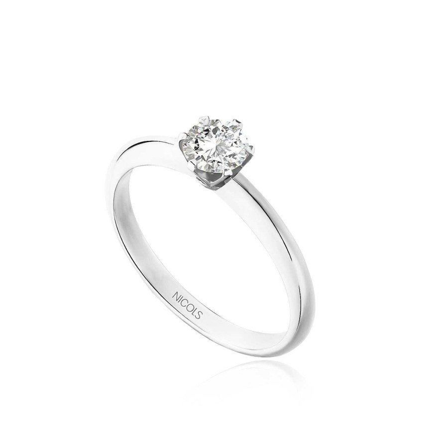 Joyas Nicols Anillos De Compromiso Solitario | Anillo Compromiso Charlotte Oro Blanco (18Kt) Con Diamante 0.10-0.50Ct