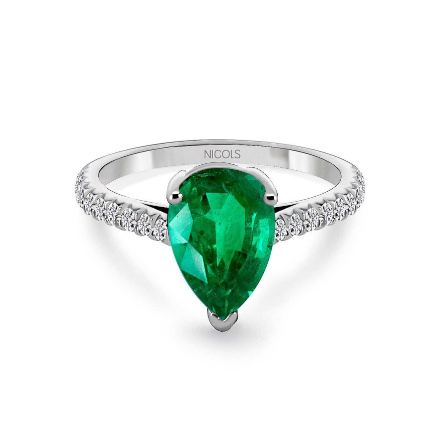 Joyas Nicols Anillos De Compromiso Verde | Anillo Esmeralda Pera Y Diamantes 1.92