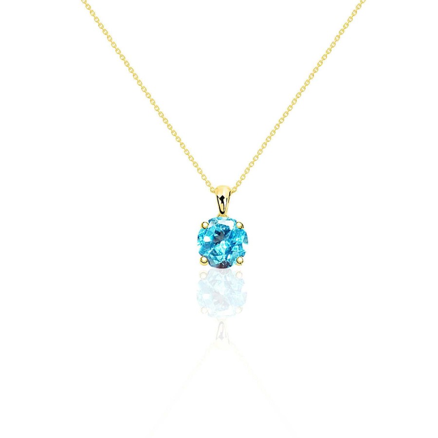 Joyas Nicols Colgantes | Collar Brillante Azul Jackie 0.50Ct Solitario Oro Amarillo