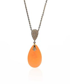 Joyas Nicols Colgantes | Colgante Jade Naranja Oro Y Diamantes Serenity Drop