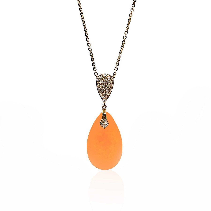 Joyas Nicols Colgantes | Colgante Jade Naranja Oro Y Diamantes Serenity Drop