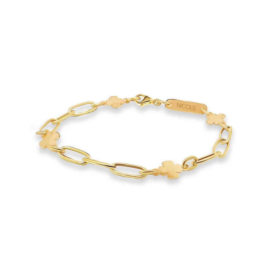 Joyas Nicols Pulseras | Pulsera Esclava Mujer Oro Amarillo Trebol