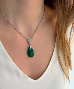 Joyas Nicols Colgantes | Colgante Jade Verde Oro Y Diamantes Serenity Drop