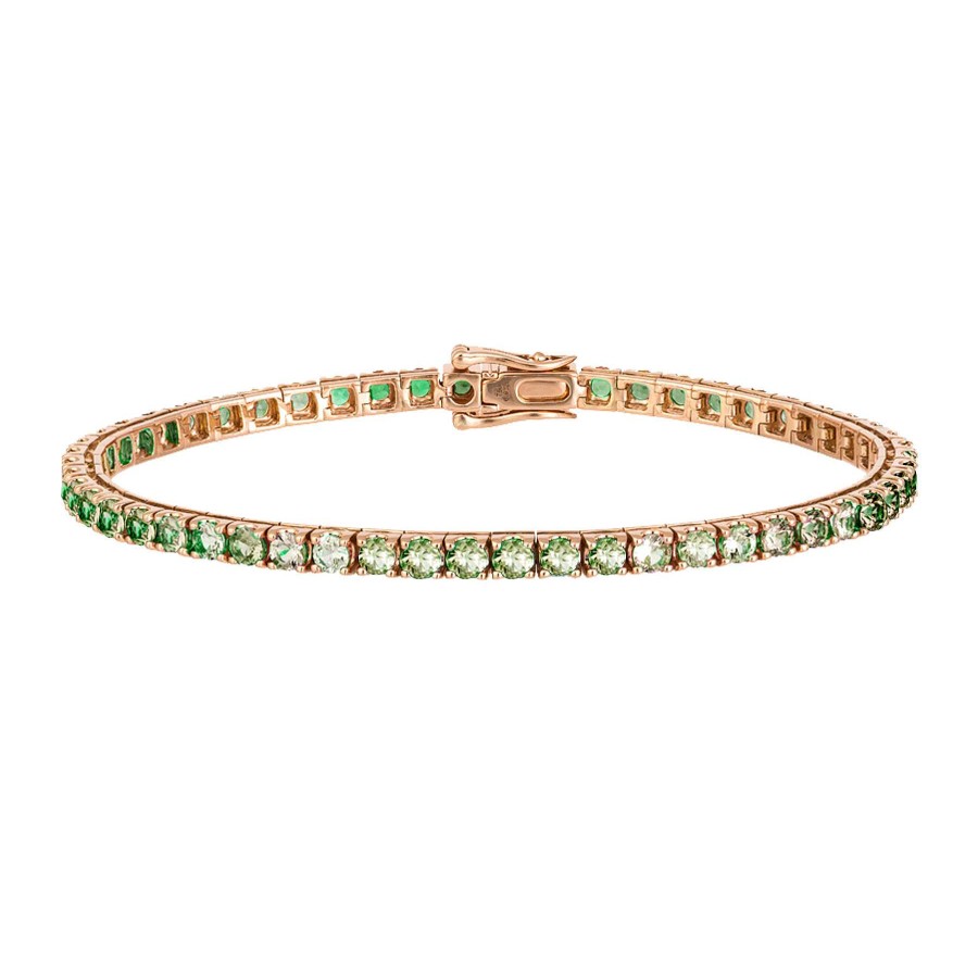 Joyas Nicols Pulseras | Pulsera Zafiros Verde Claro 6.30Ct Oro Rosa Rainbow