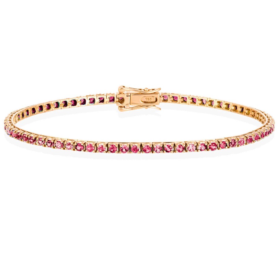 Joyas Nicols Pulseras | Pulsera Zafiros Rosa 3.80Ct Oro Amarillo Rainbow