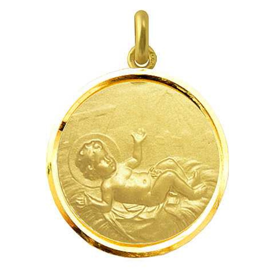 Joyas Nicols Medallas Y Cruces | Medalla Ni O Jes S Oro 18Kt Bisel