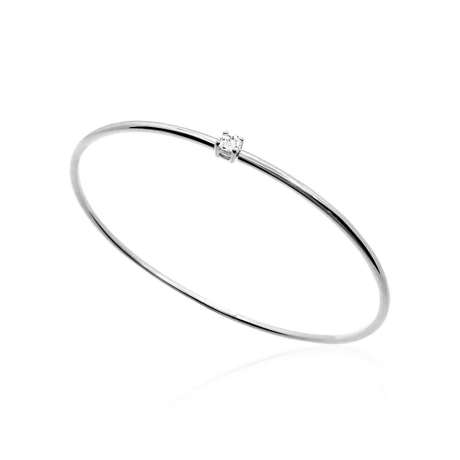 Joyas Nicols Pulseras | Brazalete Tubo Redondo Oro Blanco Eloise 1 Diamante